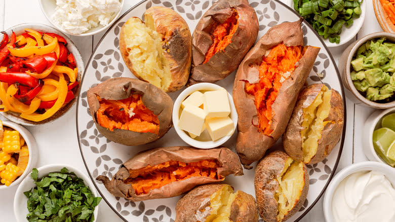 Baked potatoes and toppings