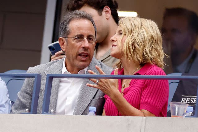 <p>Sarah Stier/Getty</p> Jerry and Jessica Seinfeld at the 2023 US Open men's final