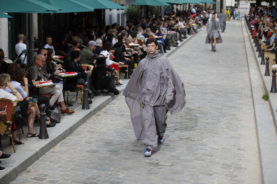 A model wears a creation for the Vuitton mens Spring-Summer 2020 fashion collection presented in Paris, Thursday, June 20. (AP Photo/Francois Mori)