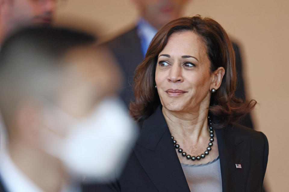 U.S. Vice President Kamala Harris arrives to attend the APEC Economic Leaders Meeting during the Asia-Pacific Economic Cooperation, APEC summit, Saturday, Nov. 19, 2022, in Bangkok, Thailand. (Jack Taylor/Pool Photo via AP)