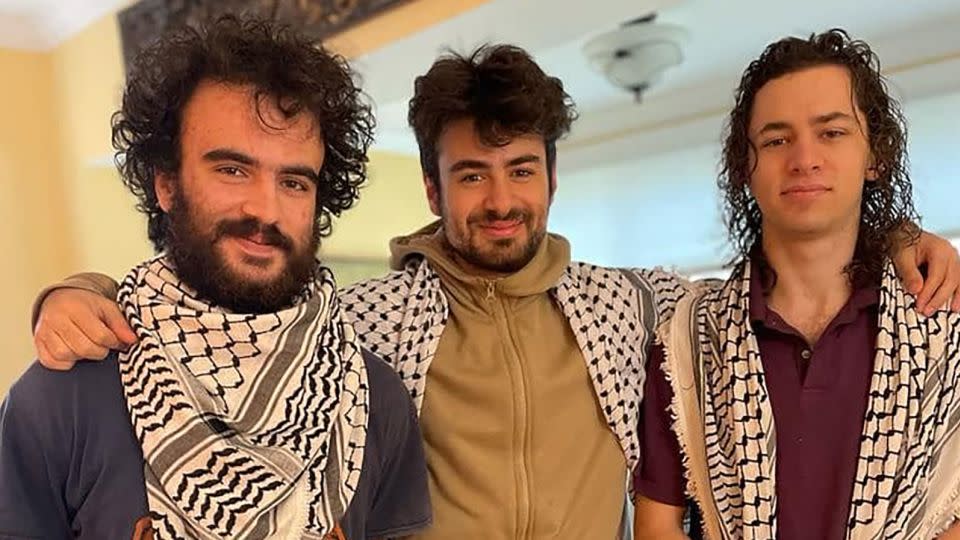 Tahseen Ali Ahmad, Kinnan Abdalhamid and Hisham Awartani (left to right) took this photo shortly before they were shot, a family representative said. - Institute for Middle East Understanding