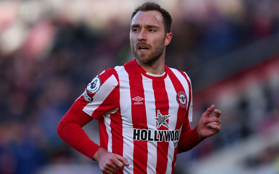 Christian Eriksen of Brentford looks on during the Premier League match between Brentford and Newcastle United at Brentford Community Stadium - Marc Atkins/Getty Images