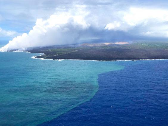 The bloom began three days after lava from Kilauea touched the sea (US Coast Guard)