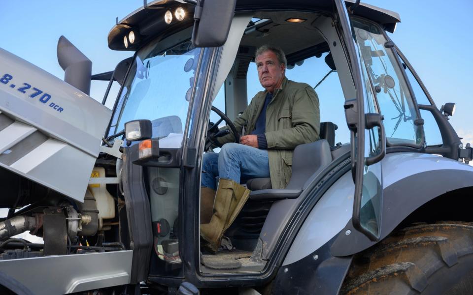 Jeremy Clarkson in what Harry calls his ‘properly s---’ tractor, the enormous Lamborghini - Amazon Prime