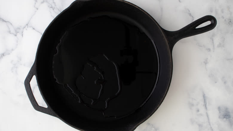 oil heating in skillet