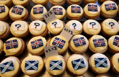 Cup cakes are displayed in the window of Cuckoo's bakery in Edinburgh, in Scotland September 17, 2014. REUTERS/Russell Cheyne