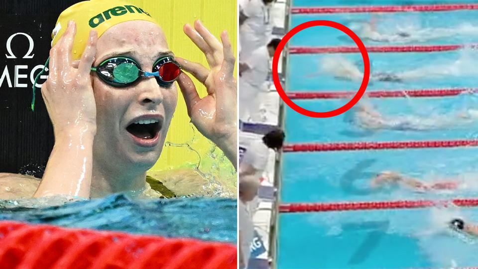 Mollie O'Callaghan's gold in the 100m freestyle saw the 18-year-old become the youngest winner of the world championships event since 1991. Pic: Getty/Ch9 