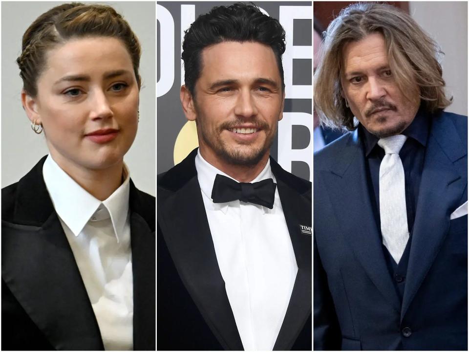 An image of Amber Heard, James Franco, and Johnny Depp.