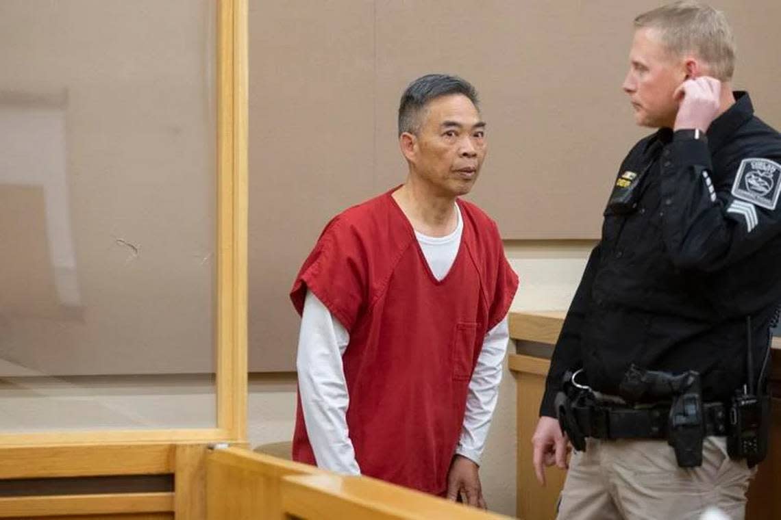 Linhui Yan, 61, former owner of a string of suspected illicit massage parlors across the state, appeared in a Chelan County Superior Court on March 21, 2024. Jacob Ford/Wenatchee World