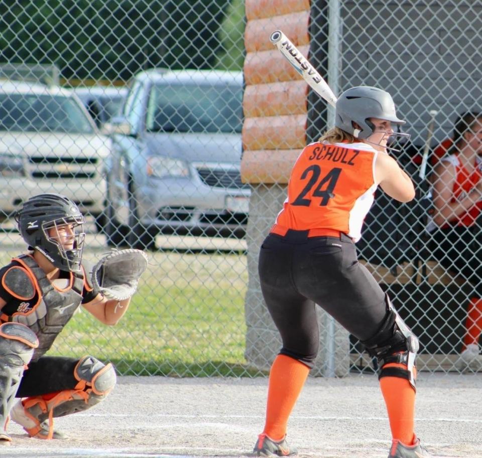 Cheboygan's Bea Schulz (24) awaits a pitch during a District 13 softball tournament game.