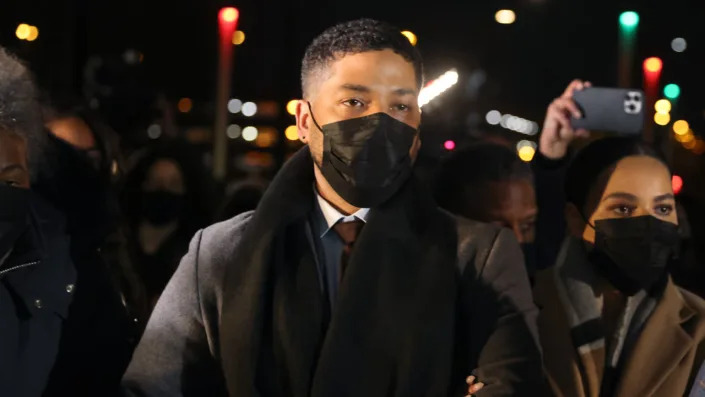 Former "Empire" actor Jussie Smollett was convicted of lying to police when he reported that two masked men physically attacked him, yelling racist and anti-gay remarks near his Chicago home in 2019. Smollett was found guilty of five of the six counts against him. <span class="copyright">Scott Olson/Getty Images</span>