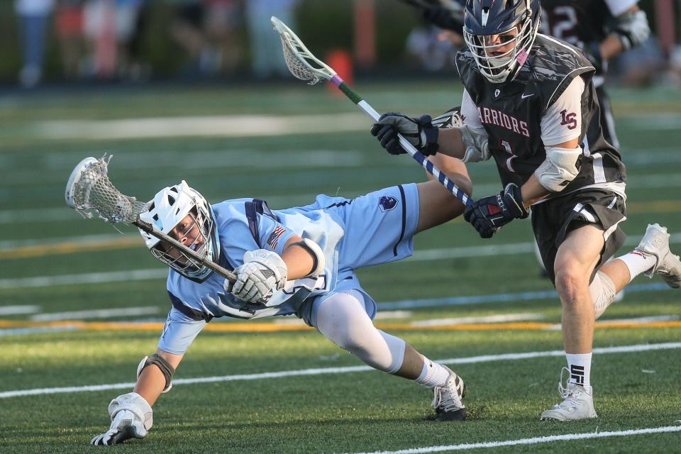 Franklin’s Justin Alexander stretches out during the Division 1 Round of 8 contest against Lincoln-Sudbury at Lincoln-Sudbury Regional High School in Sudbury on June 14, 2022.