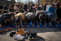 <p>Muslims pray following a protest to the mark the one year anniversary of the Trump administration’s executive order banning travel into the United States from several Muslim majority countries, in Washington Square Park in New York City. After numerous legal challenges, the travel ban is now in its third iteration. The Supreme Court is scheduled to hear the ‘Trump v Hawaii’ case concerning the travel ban this spring. (Drew Angerer/Getty Images) </p>