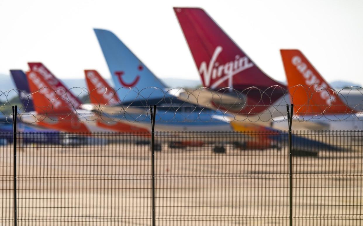 Grounded airlines at Manchester Airport