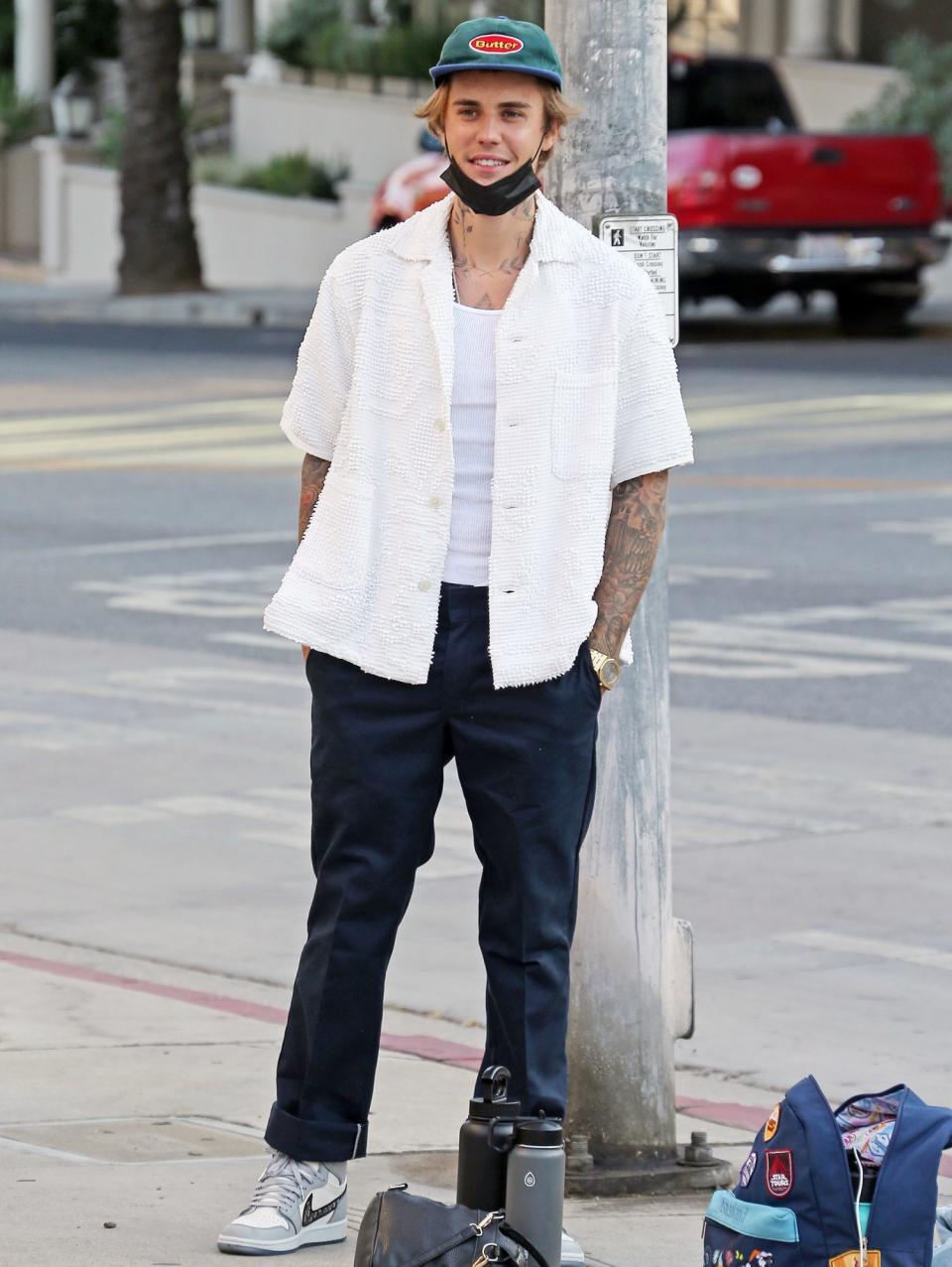 <p>Justin Bieber is seen filming at a fire department in L.A. on Friday.</p>