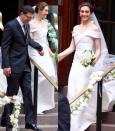 <p>Emmy Rossum wore an off-the-shoulder House of Herrera (by Carolina Herrera) dress to marry Sam Esmail in New York City. Guests included Rossum's Shameless co-star William H. Macy, Mr. Robot actor Rami Malek, and Hilary Swank<span class="redactor-invisible-space">.</span></p>