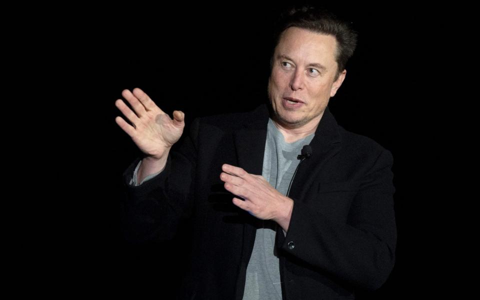 Elon Musk gestures as he speaks during a press conference - JIM WATSON/AFP via Getty Images