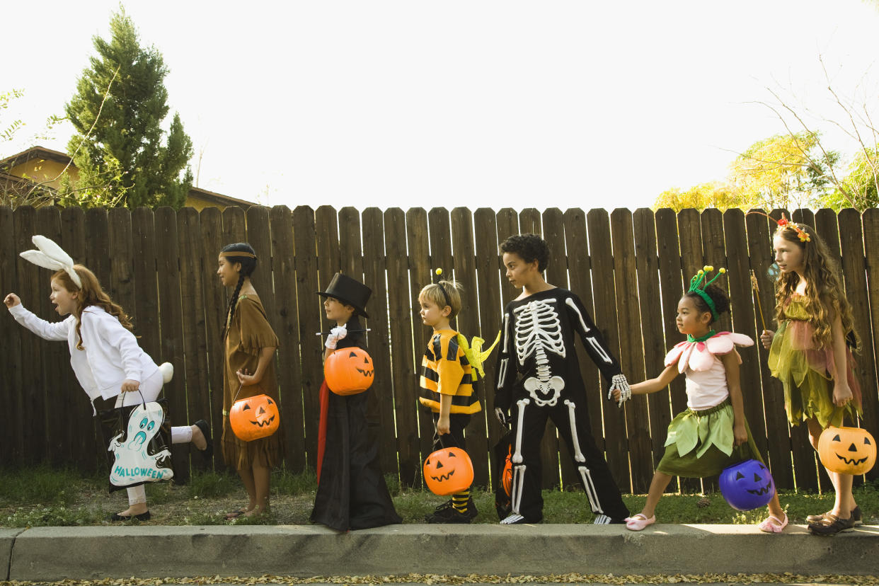 Kids trick-or-treating on Halloween