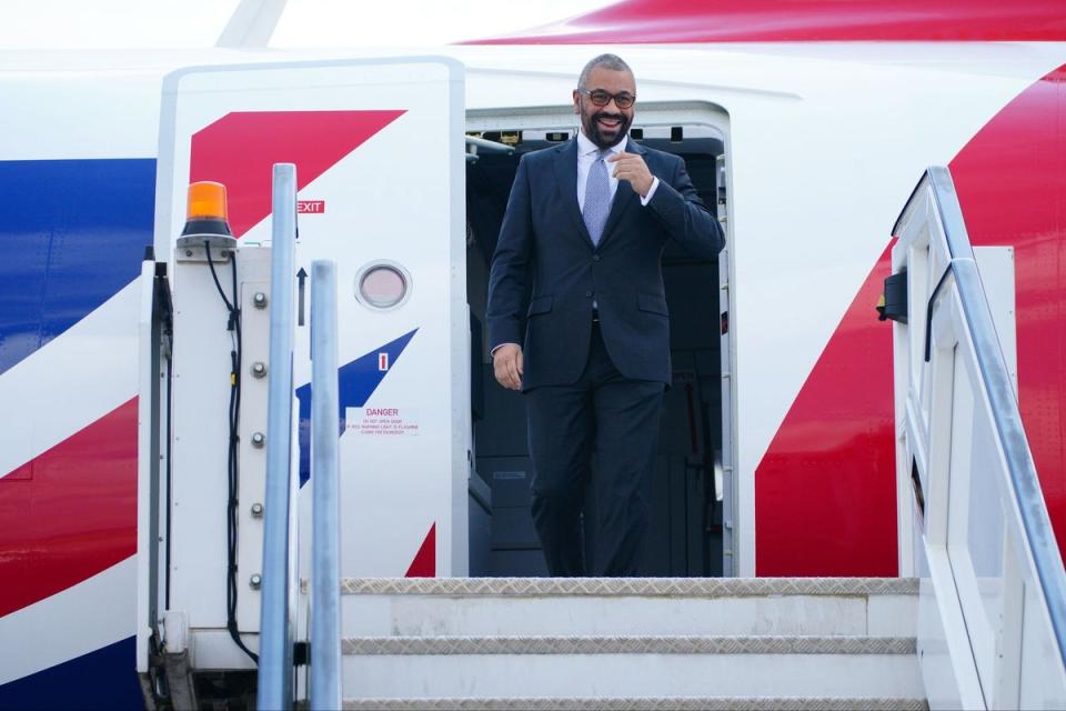 James Cleverly arriving in Kigali on Tuesday morning (PA)
