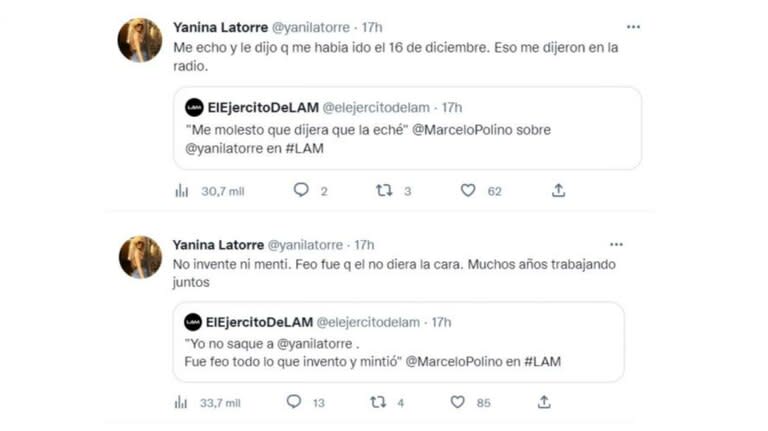 Yanina Latorre le respondió a Marcelo Polino a través de las redes sociales