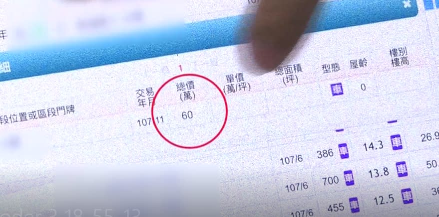 打開實價登錄，23個機械車位總價才賣60萬。（圖／東森新聞）