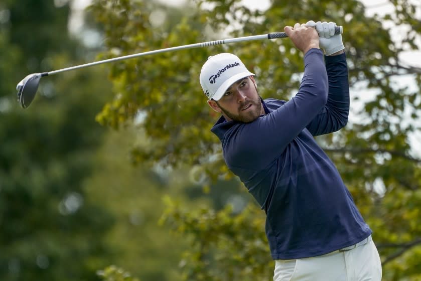 Matthew Wolff, of the United States, plays his shot from the second tee during the final round of the US Open Golf Championship, Sunday, Sept. 20, 2020, in Mamaroneck, N.Y. (AP Photo/Charles Krupa)