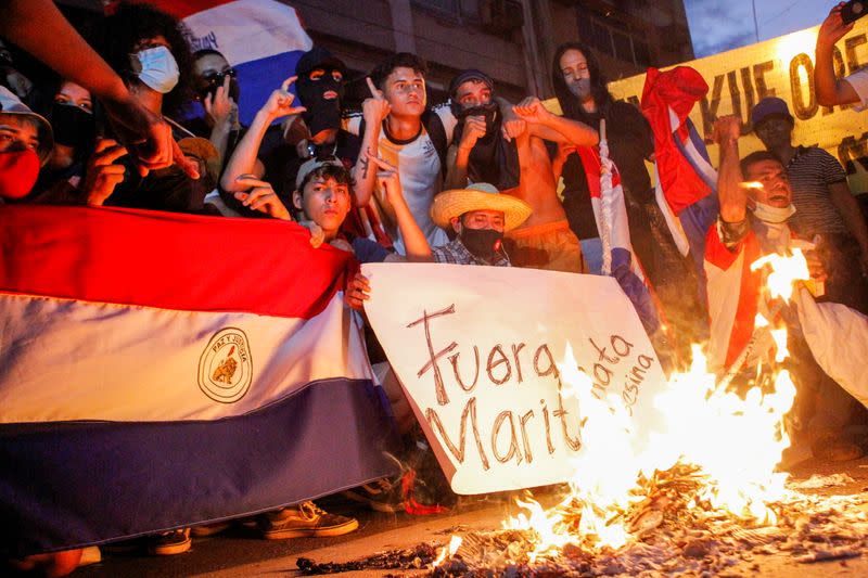 Paraguayans protest against President Mario Abdo Benitez's health policies in Asuncion