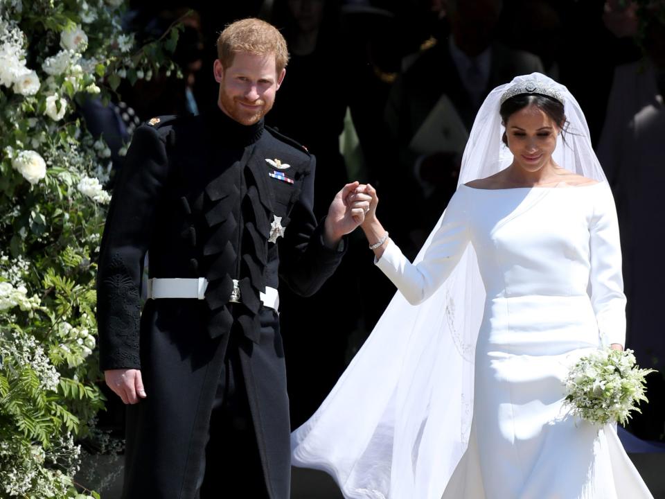 Prince Harry and Meghan Markle depart after their wedding ceremony at St George's Chapel at Windsor Castle.