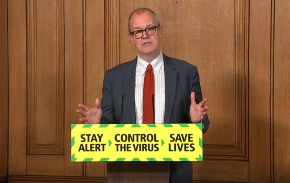 Chief Scientific Adviser Sir Patrick Vallance during a media briefing in Downing Street, London, on coronavirus (COVID-19). (Photo by PA Video/PA Images via Getty Images)