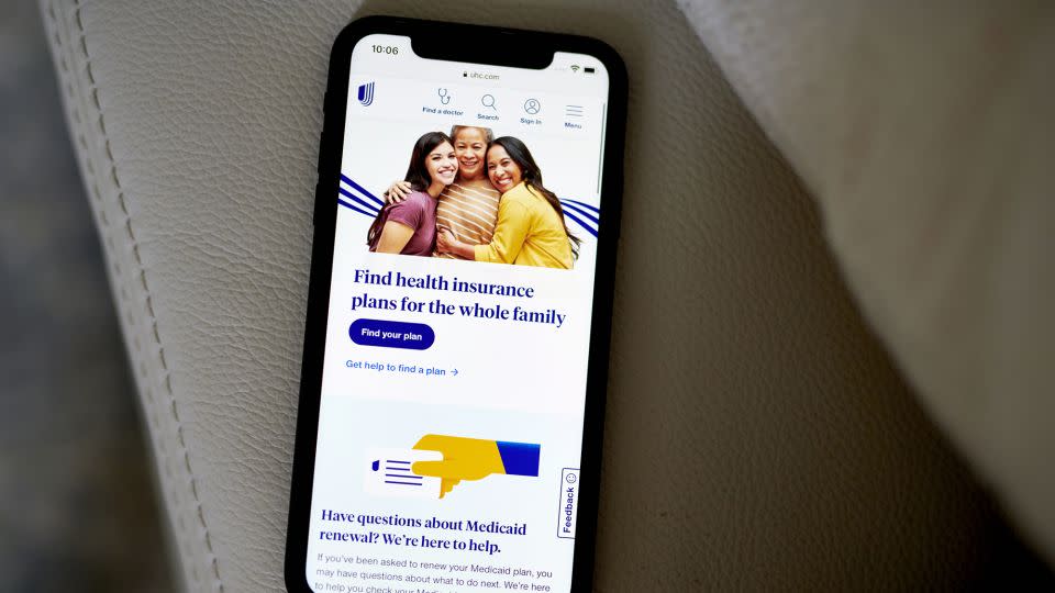 The UnitedHealth website on a smartphone arranged in New York, US, on Friday, July 7, 2023. - Gabby Jones/Bloomberg/Getty Images