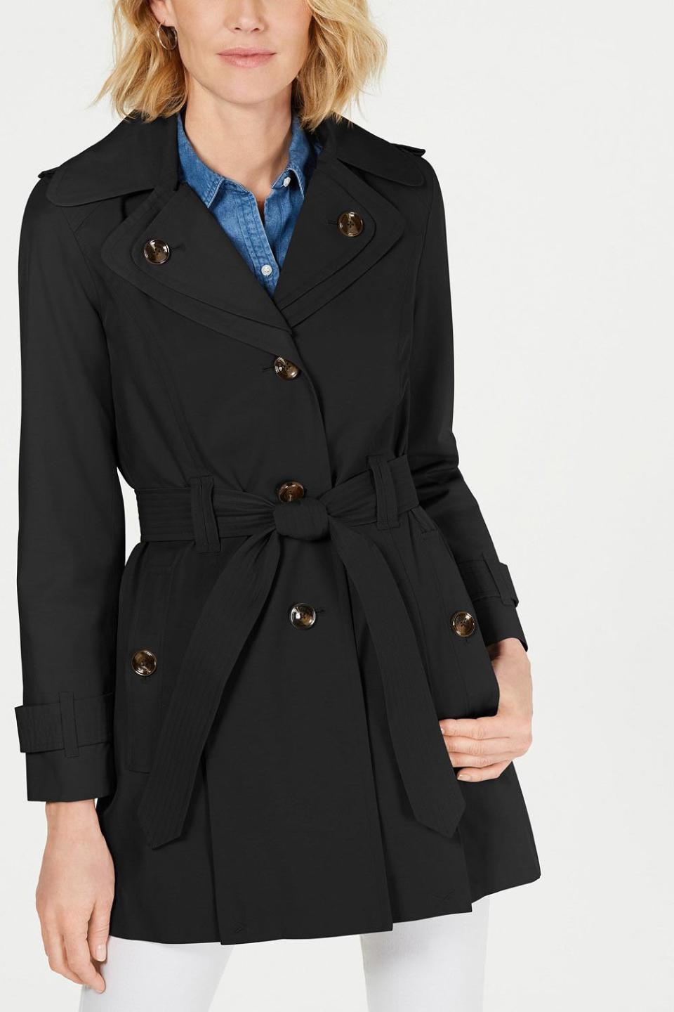 London Fog Hooded Water-Repellent Trench Coat
