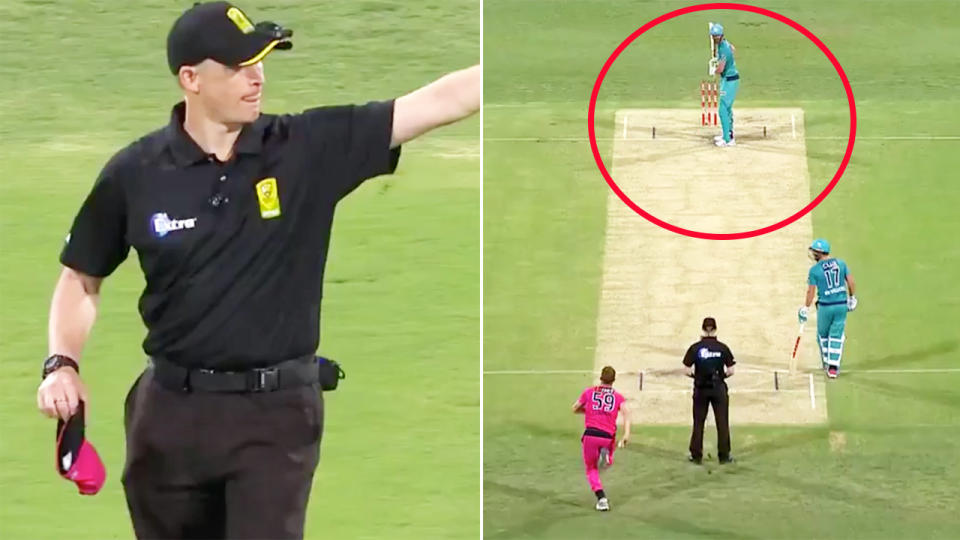 The umpires, pictured here checking for a Ben Cutting bump-ball in the Big Bash.