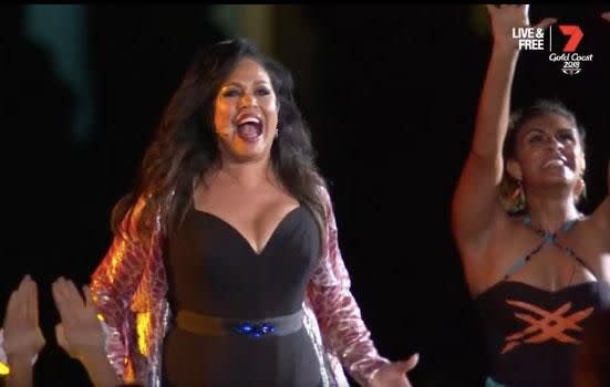 Christine Anu opens the 2018 Commonwealth Games Opening Ceremony on the Gold Coast. Source: Channel Seven