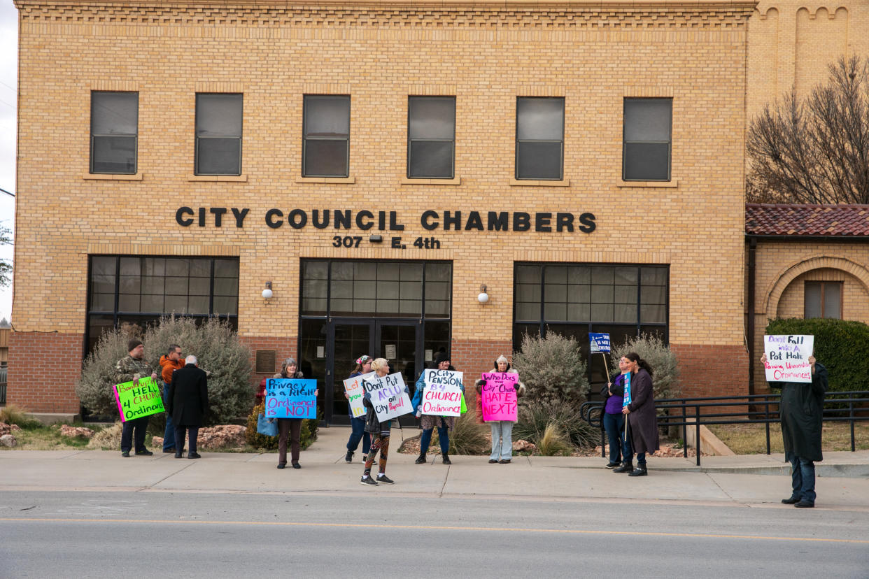 Protesters in Big Spring, Texas, ahead of a vote on a city ordinance prohibiting abortions within city limits. Big Spring was not one of the towns sued by the ACLU. (Photo: Ilana Panich-Linsman for HuffPost)