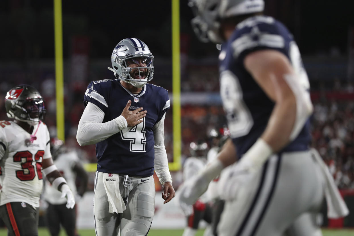 The scoreboard said Dallas lost to Tampa Bay on Thursday. But the excellent performance from Dak Prescott (4) was what mattered most for the Cowboys. (AP Photo/Mark LoMoglio)