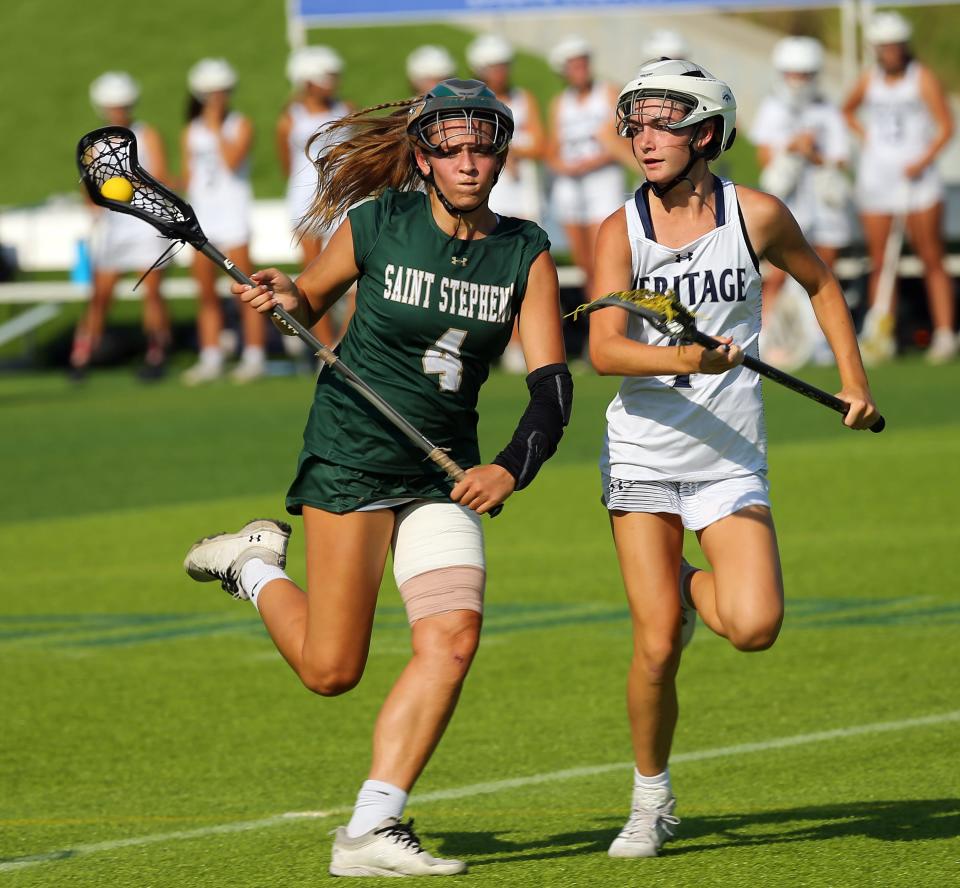 Sienna Cassella of Saint Stephen's Episcopal moves the ball up field against American Heritage in the Class 1A state semifinal Friday at Paradise Coast Sports Complex in Naples.