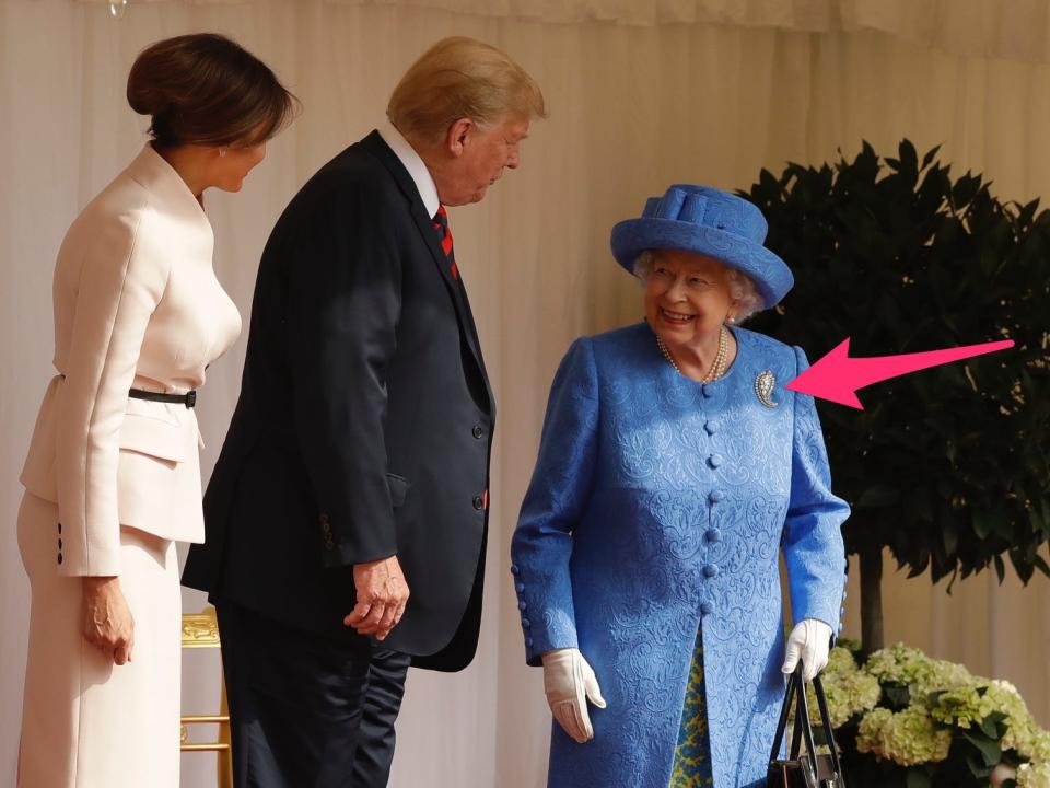 President Donald Trump and first lady Melania Trump with Queen Elizabeth in 2018.