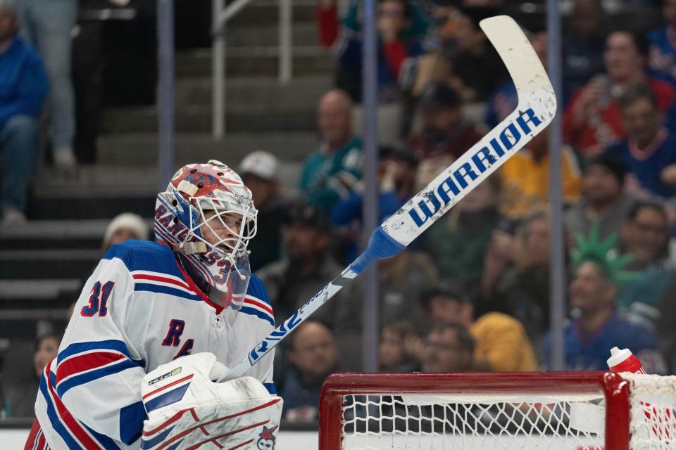 Jan 23, 2024; San Jose, California, USA; New York Rangers goaltender Igor Shesterkin (31) during the second period against the San Jose Sharks at SAP Center at San Jose.