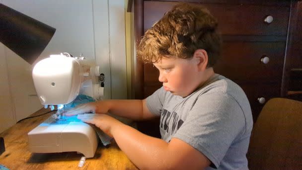 PHOTO: Aaron Gouveia said his son Sam, now 9, loves to sew and has made multiple creations, including PJ pants, scrunchies, a dress and now a shirt as well. (Courtesy of Aaron Gouveia)