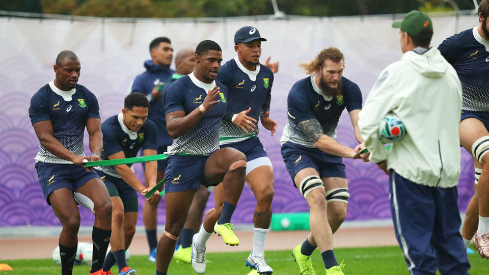 South Africa train ahead of the World Cup final against England.