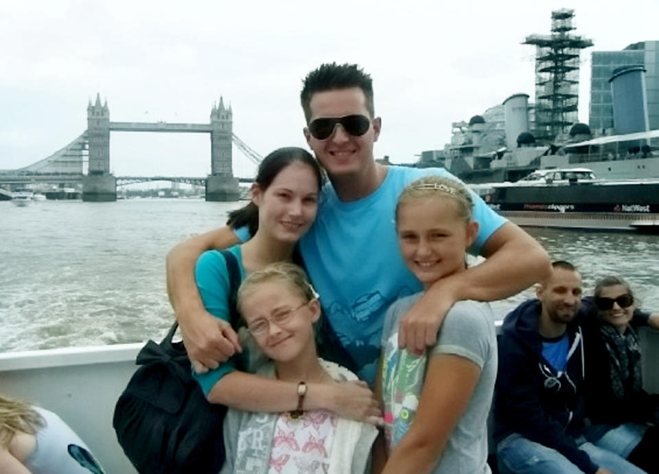 Joanne Chesney, Pete, Lucy and Jodie on a Thames River Cruise in August 2009. (SWNS)