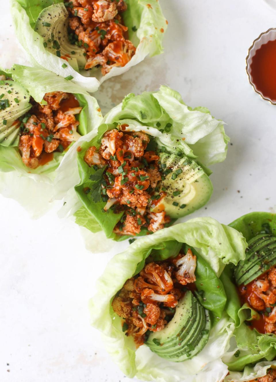 Roasted Buffalo Cauliflower Lettuce Cups From How Sweet Eats