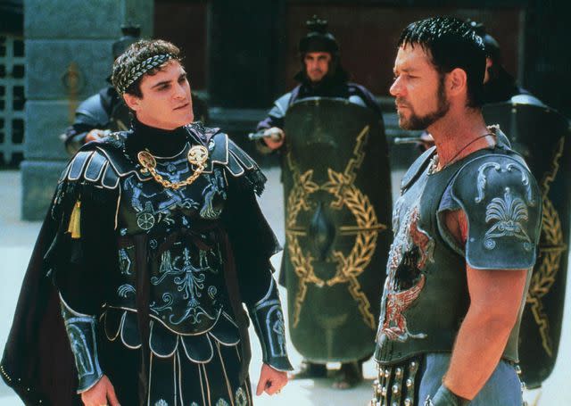 <p>Dreamworks/Universal/Kobal/Shutterstock </p> Joaquin Phoenix and Russell Crowe in 'Gladiator'.
