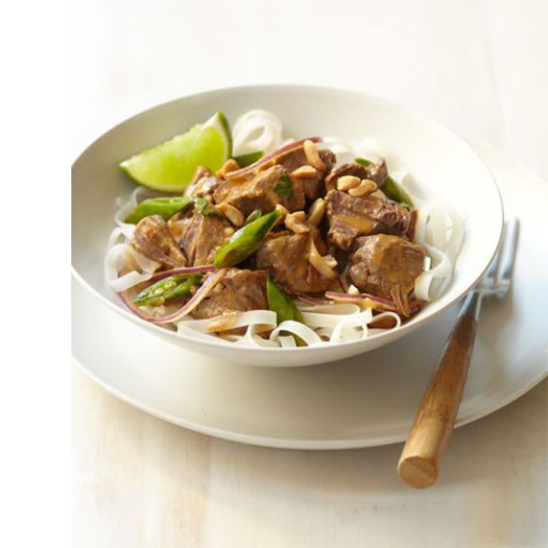 Slow Cooker Coconut Beef with Rice Noodles