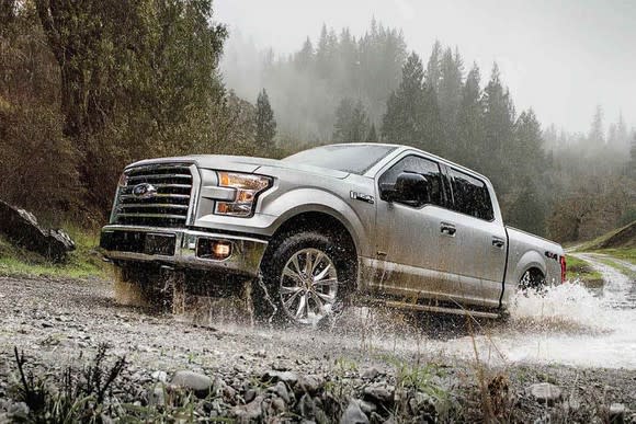 Ford F-150 pickup truck in river