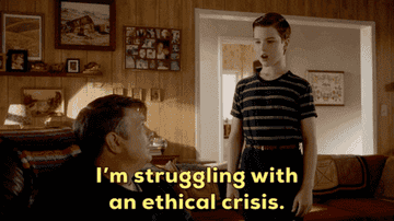 Sheldon saying "I'm struggling with an ethical crisis" in "Young Sheldon"