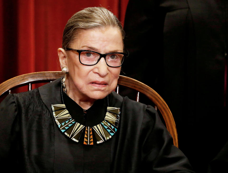 Ginsburg participates in taking a new family photo with her fellow justices at the Supreme Court building in Washington (Jonathan Ernst / Reuters)