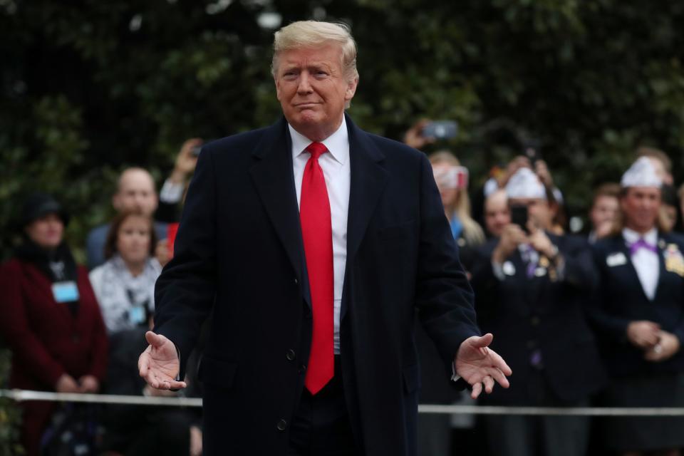 FILE PHOTO: U.S. President Donald Trump speaks to reporters as he departs for travel to New Orleans, Louisiana from the South Lawn of the White House in Washington, U.S., January 13, 2020. REUTERS/Leah Millis