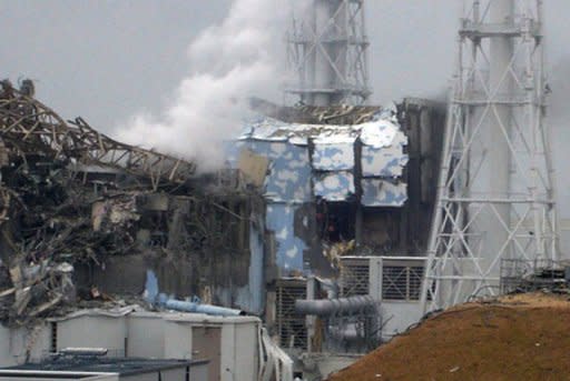 The damaged third (L) and fourth reactors of the TEPCO Fukushima No.1 power plant. Japanese crews grappling with the world's worst nuclear incident since Chernobyl temporarily pulled out Wednesday as radiation rose following feared damage to a reactor containment vessel