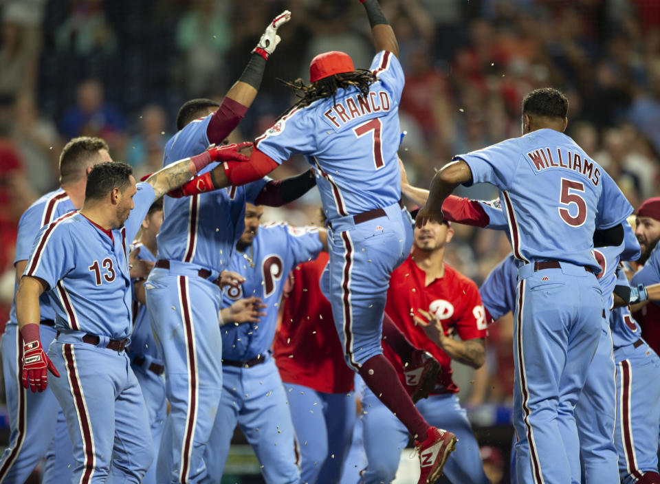 The Phillies are in the postseason hunt, but plenty of teams are giving them a fight. (AP Photo/Laurence Kesterson)